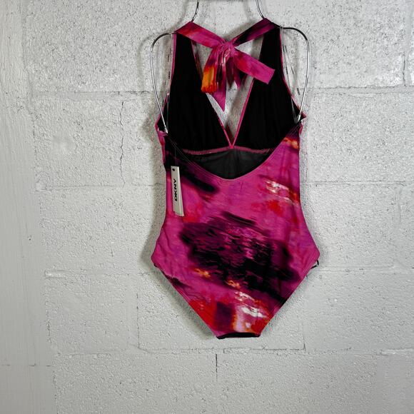 Dkny Women's Tie-Back Halter-Style One-Piece Swimsuit - Pink Multi Small $80 - Picture 5 of 11